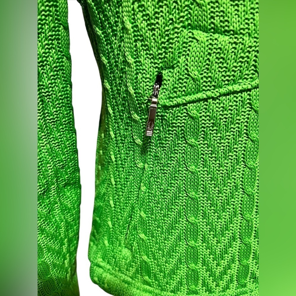 Spyder Major Cable Knit Neon Green Full Zip Fleece Lined Jacket Coat Size XS - Picture 9 of 13